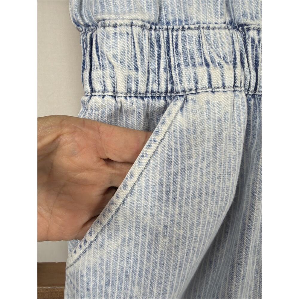 NWT Dear John Blue Pinstriped Overalls Romper Sleeveless Cropped Jumper #1087 XS - Picture 2 of 5